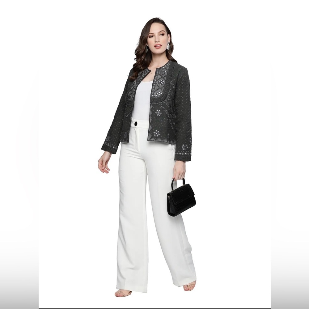 Label Ritu Kumar Grey Embellished Jacket - Picture 3 of 12